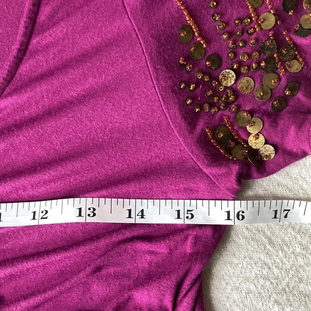 Free People Beaded Ruched Dress Mini Purple Boho  V Neck Stretch Y2K Size M